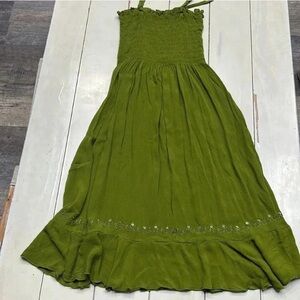 Olive Green Smocked Sundress with Ruffle Hem